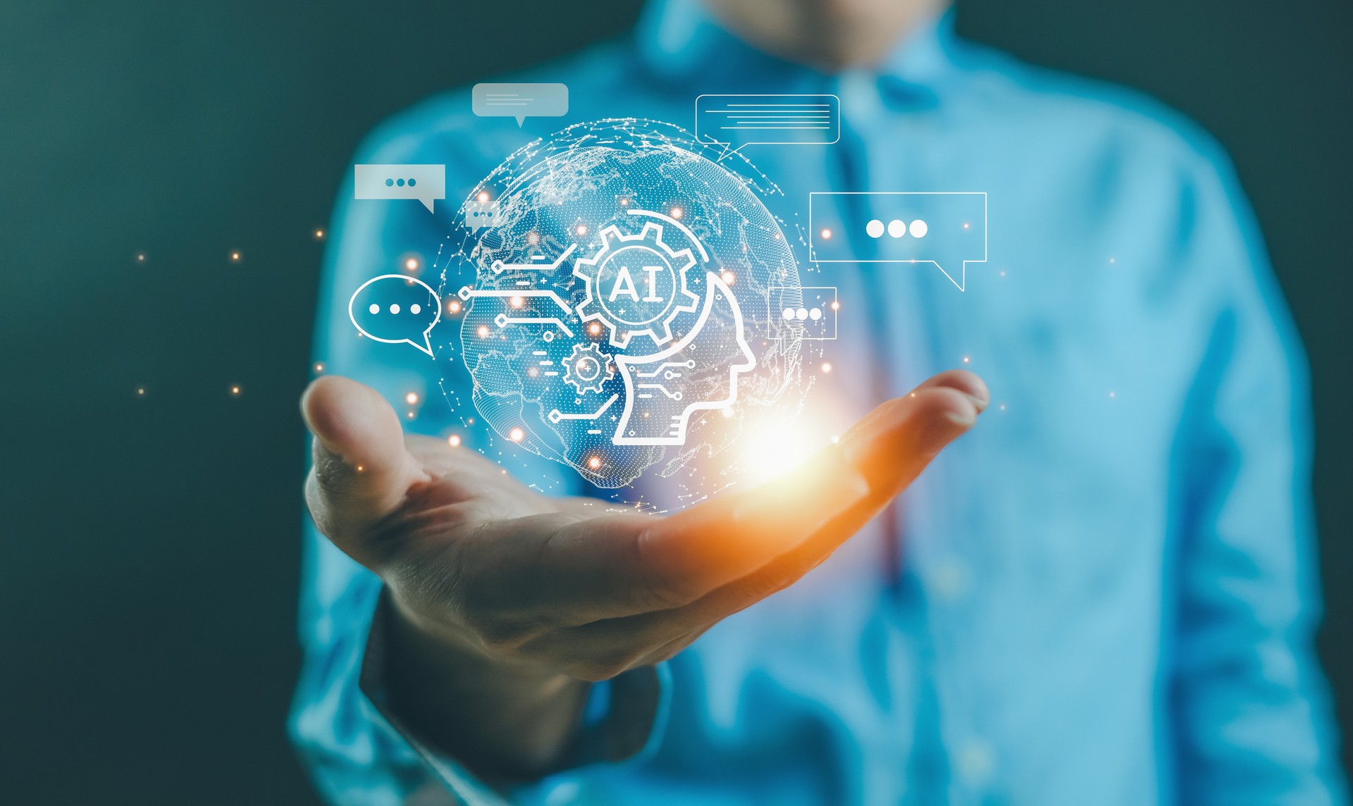 Artificial intelligence, AI technology, business people use intelligent technology, Ai, artificial intelligence by entering commands